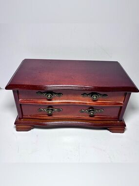 Vintage Mahogany Jewelry Box Wooden with Mirror